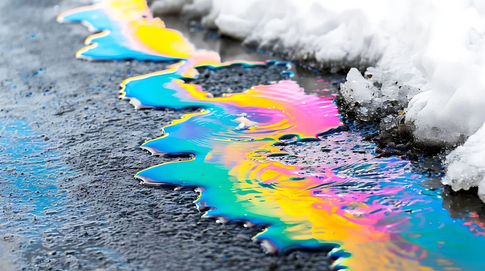 Rainbow-hued Snow Melt Over Gasoline Spills — free download from Dotvec