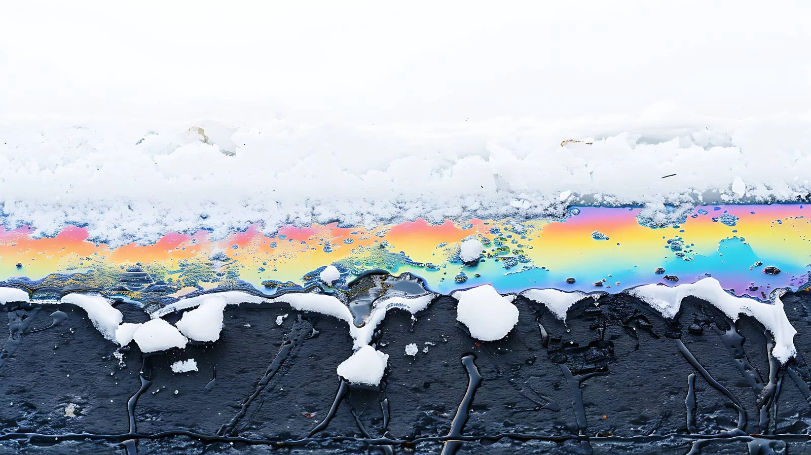 Snow melting under colorful gasoline stains — free download from Dotvec