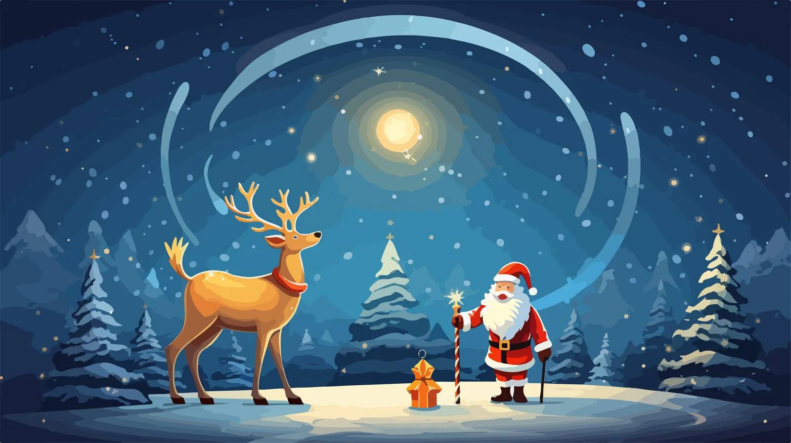 Festive Santa and Reindeer in Cosmic Setting — free download from Dotvec