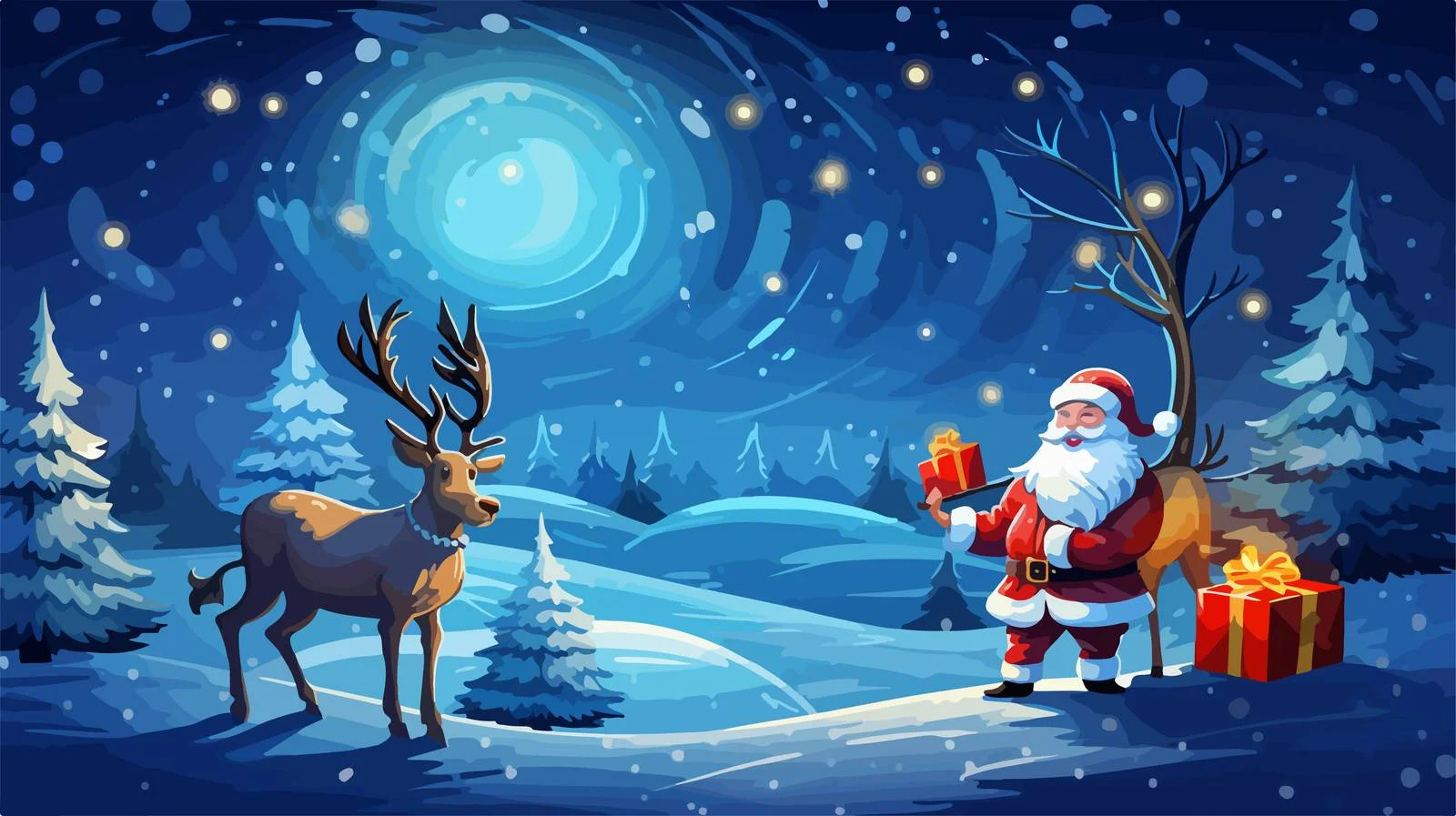 Festive Santa and Reindeer in Cosmos — free download from Dotvec