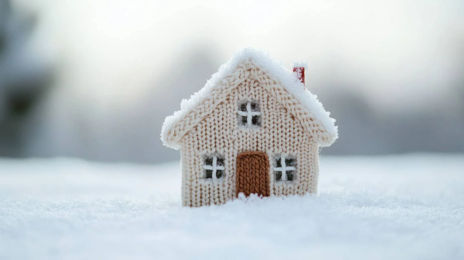 Snow-covered knitted miniature house on white background — free download from Dotvec