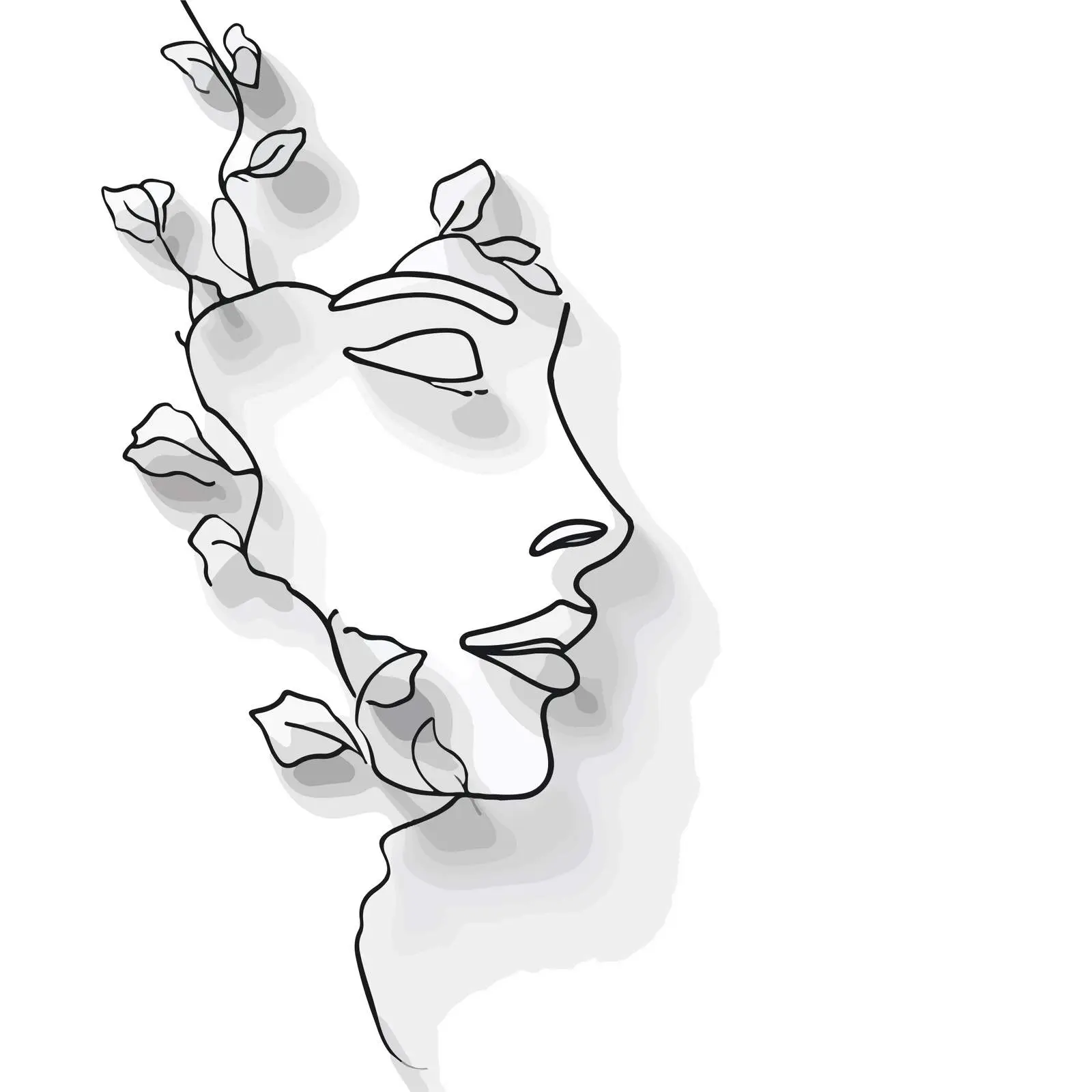 Minimal Face and Vine Line Art — free download from Dotvec