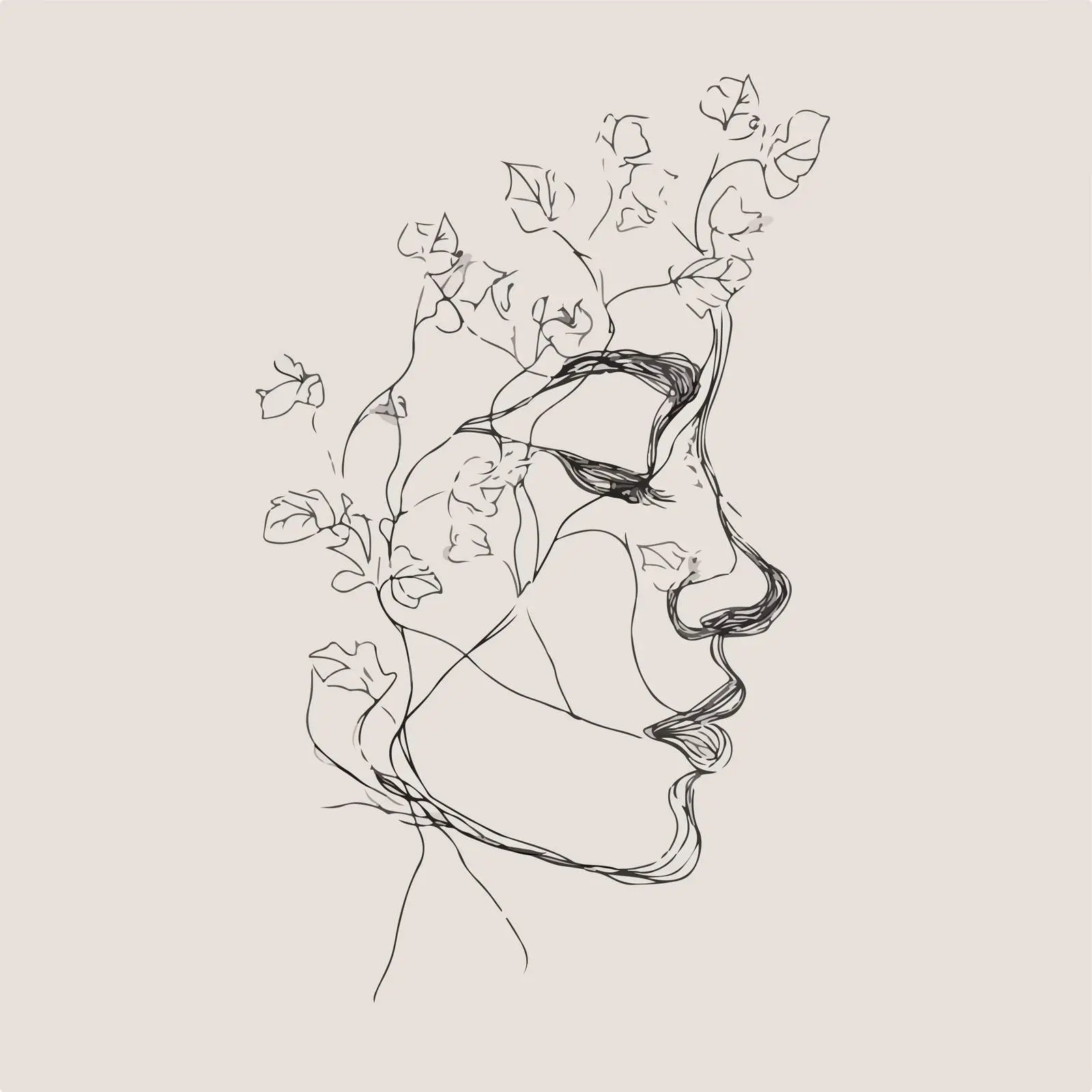 Abstract Face Vines Line Art — free download from Dotvec