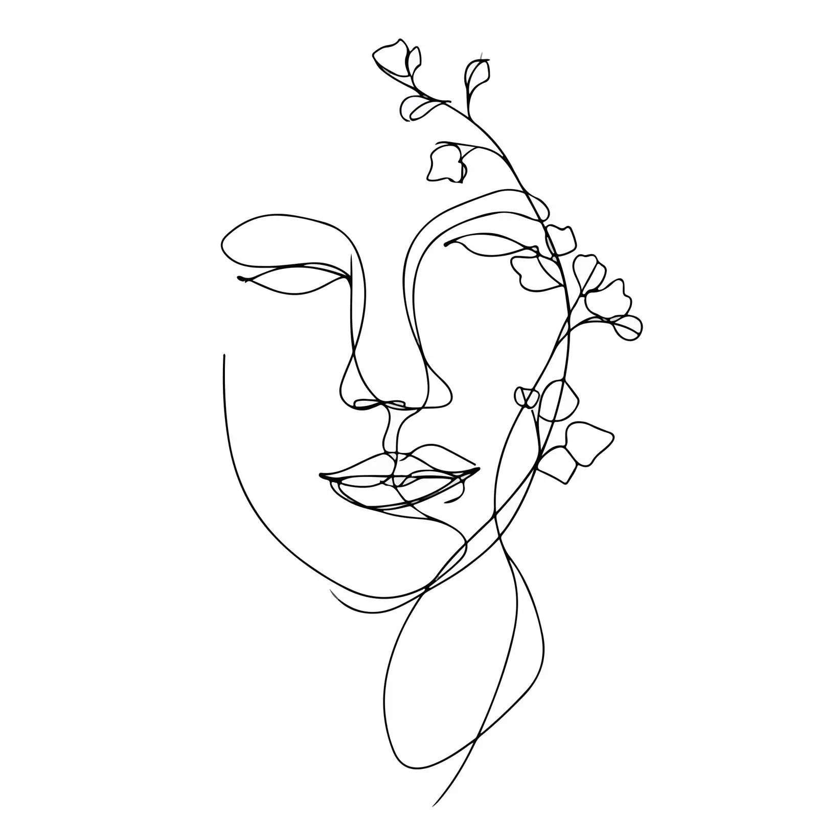 Abstract Face and Vine Line Art — free download from Dotvec