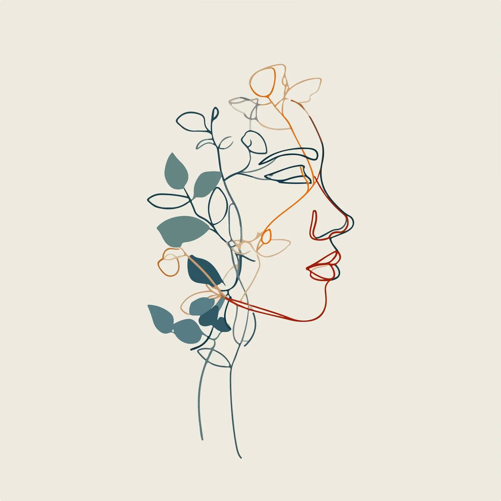 Minimal Face & Vines Line Art — free download from Dotvec