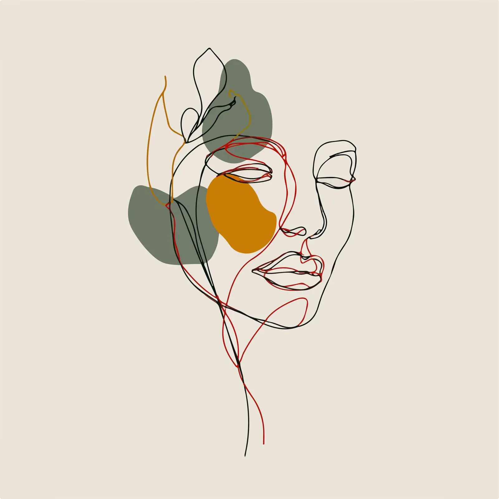 Minimal Face & Vines Line Art — free download from Dotvec
