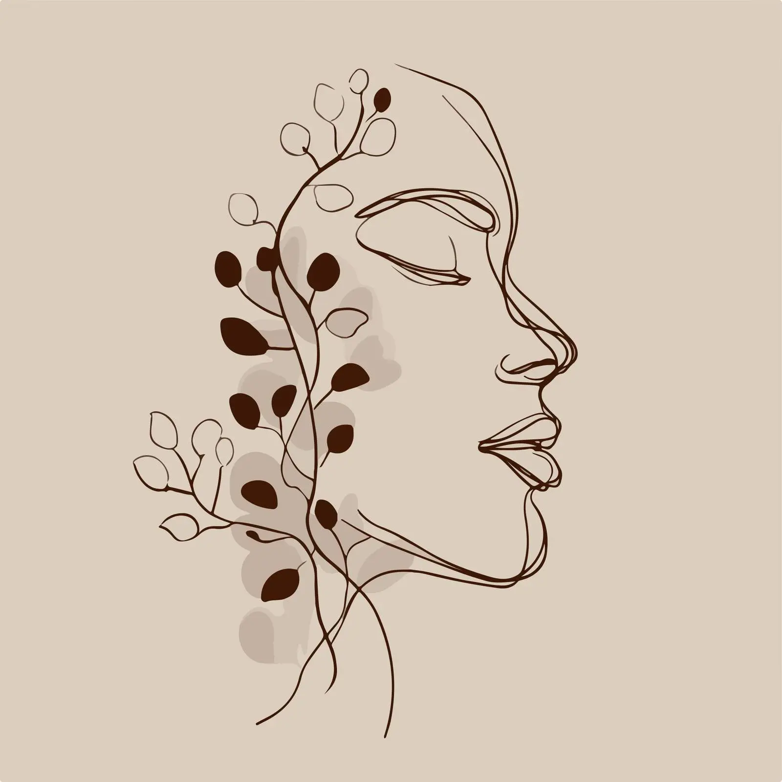 Elegant Face and Flowing Vines Art — free download from Dotvec