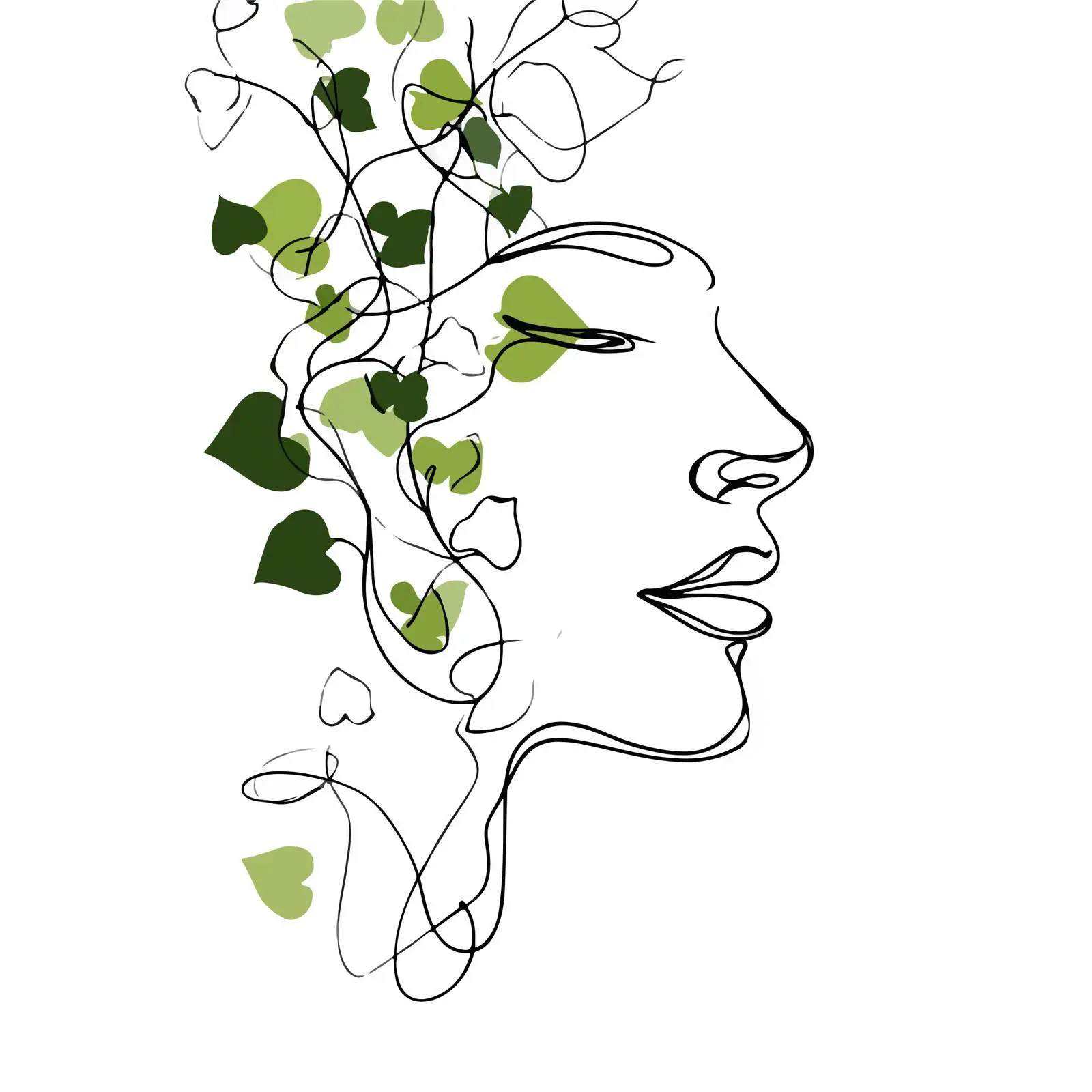 Elegant Face with Vines Line Art — free download from Dotvec
