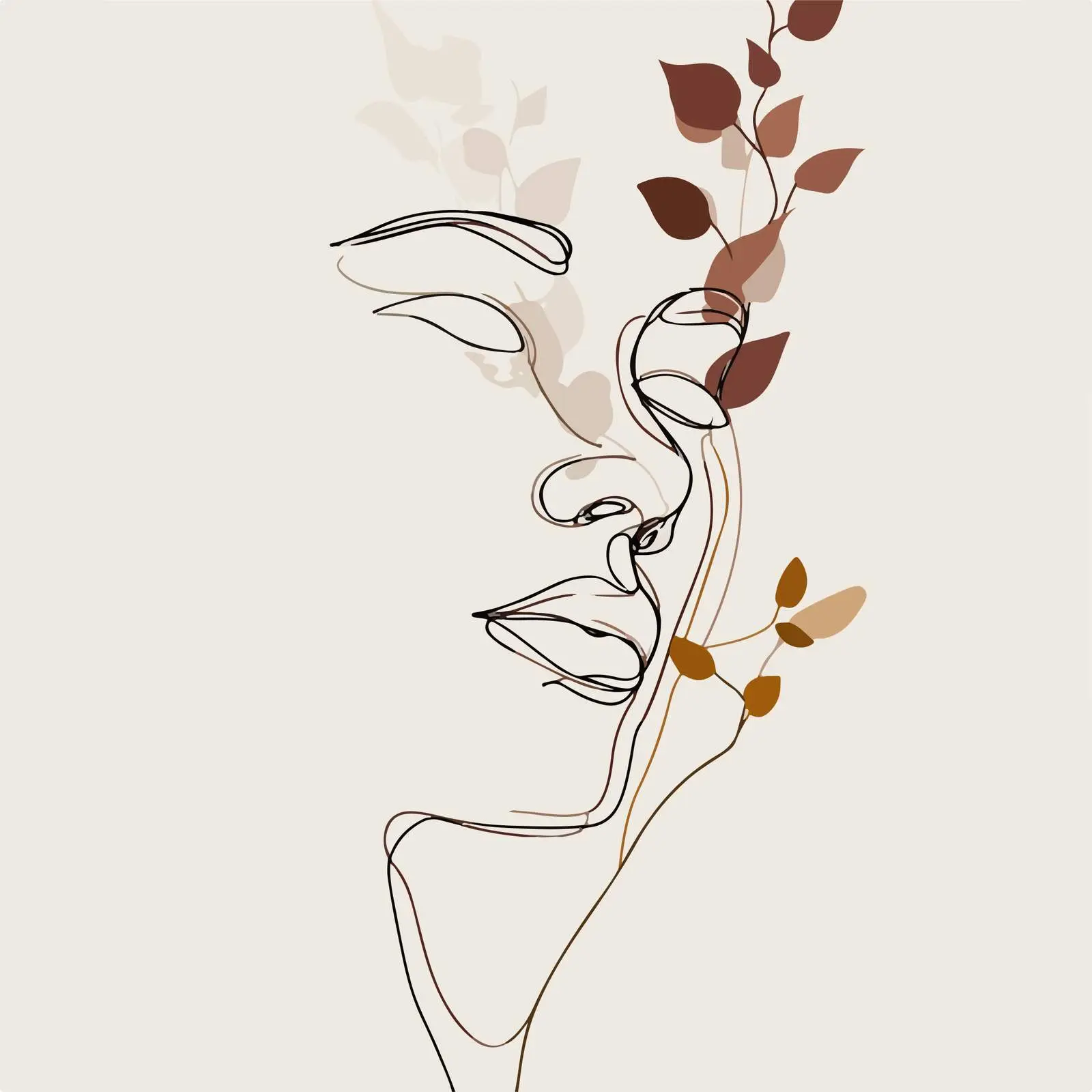 Elegant Face and Vine Line Art — free download from Dotvec