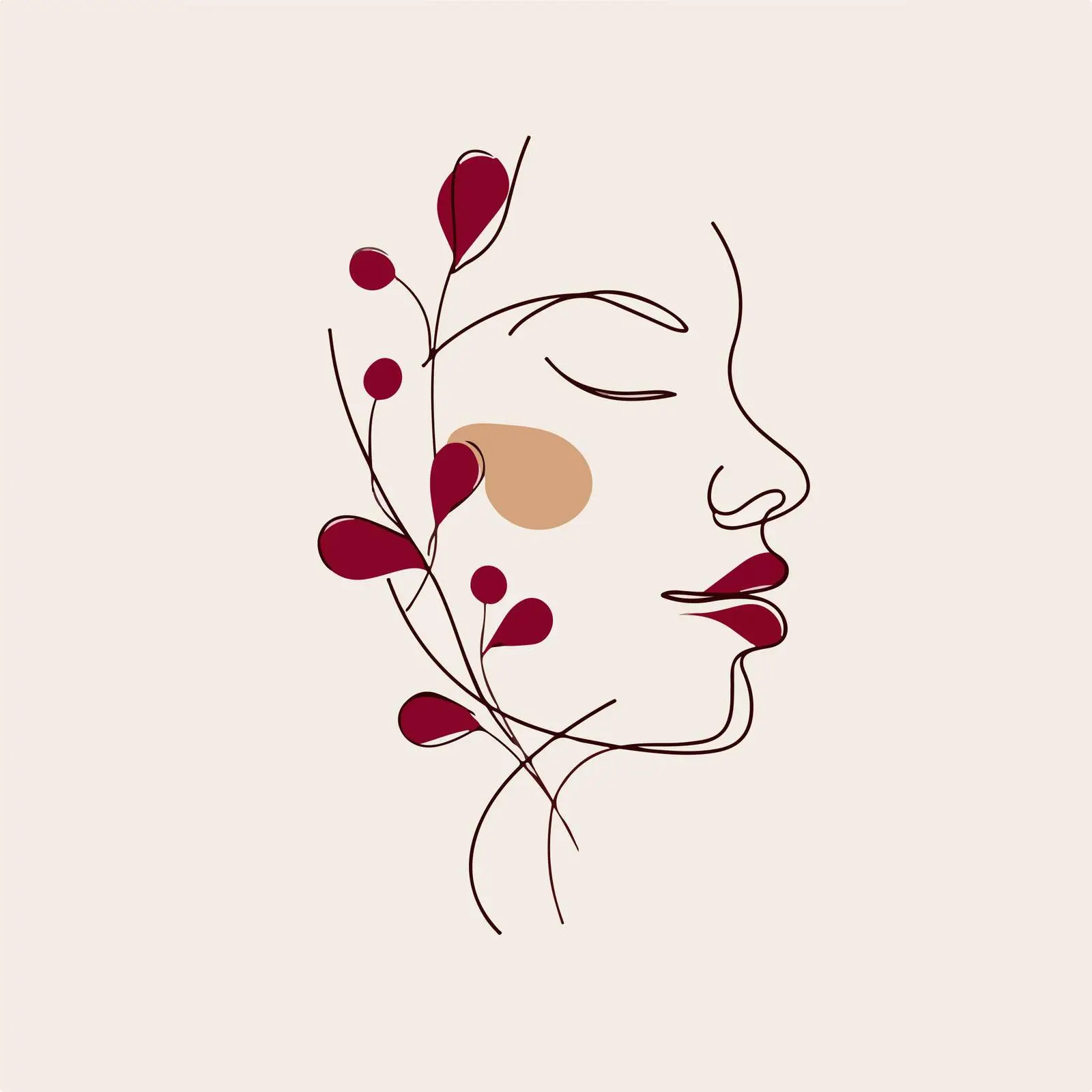 Minimal Face & Vines Line Art — free download from Dotvec