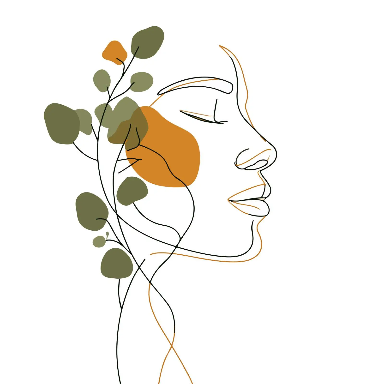 Minimal Face and Vines Line Art — free download from Dotvec