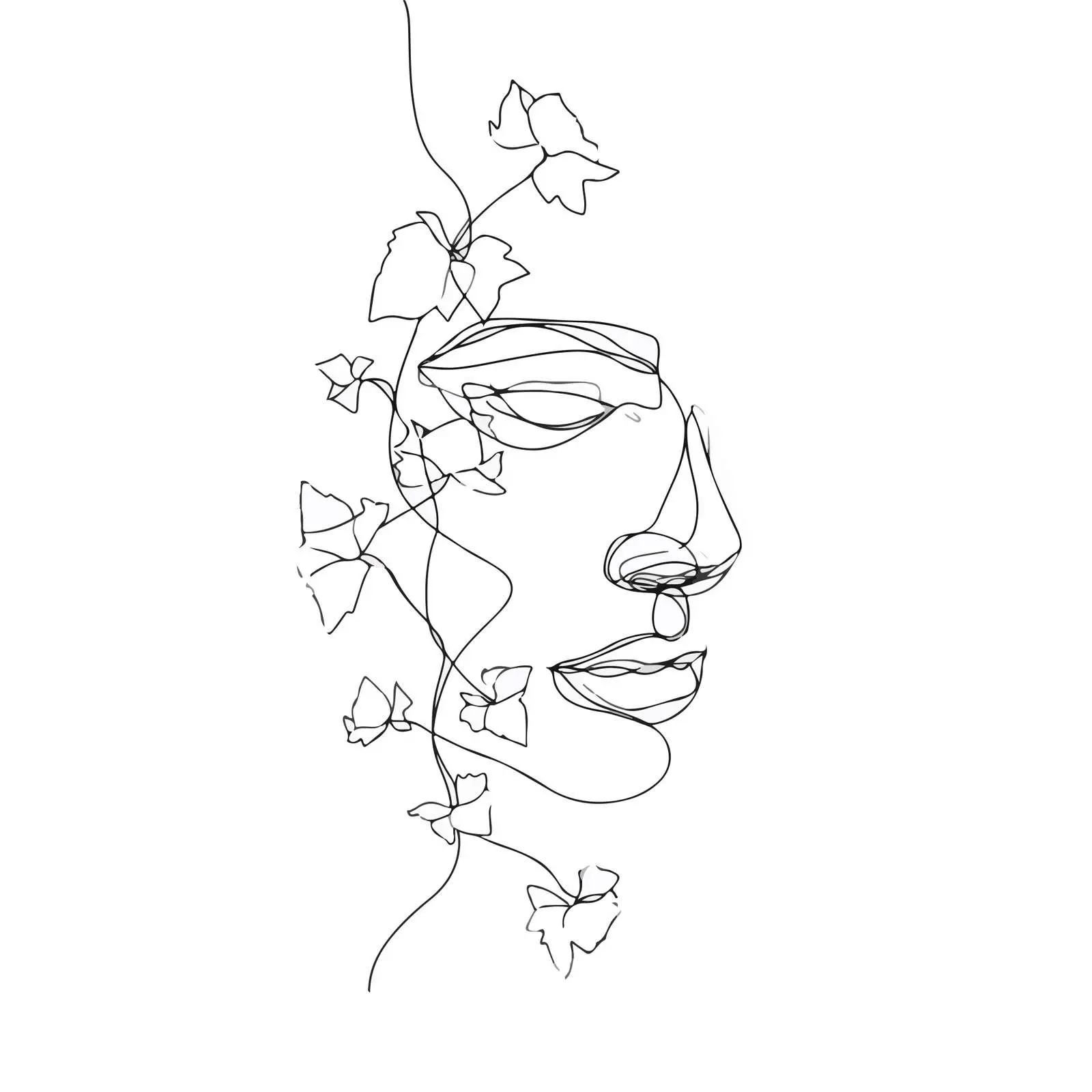 Minimal Face and Vines Line Art — free download from Dotvec