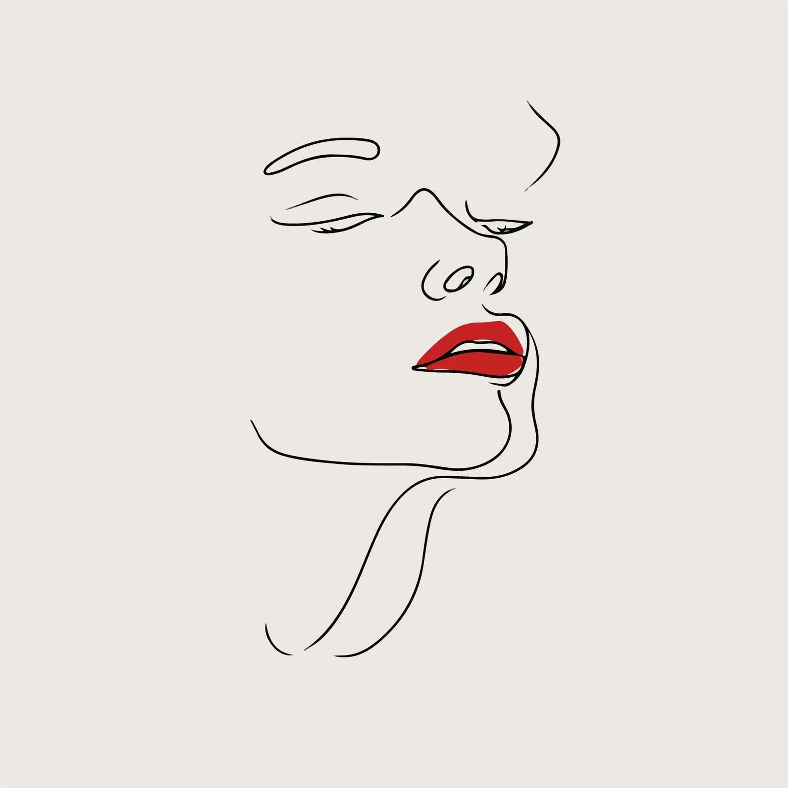 Minimal Face Outline with Emphasized Lips — free download from Dotvec