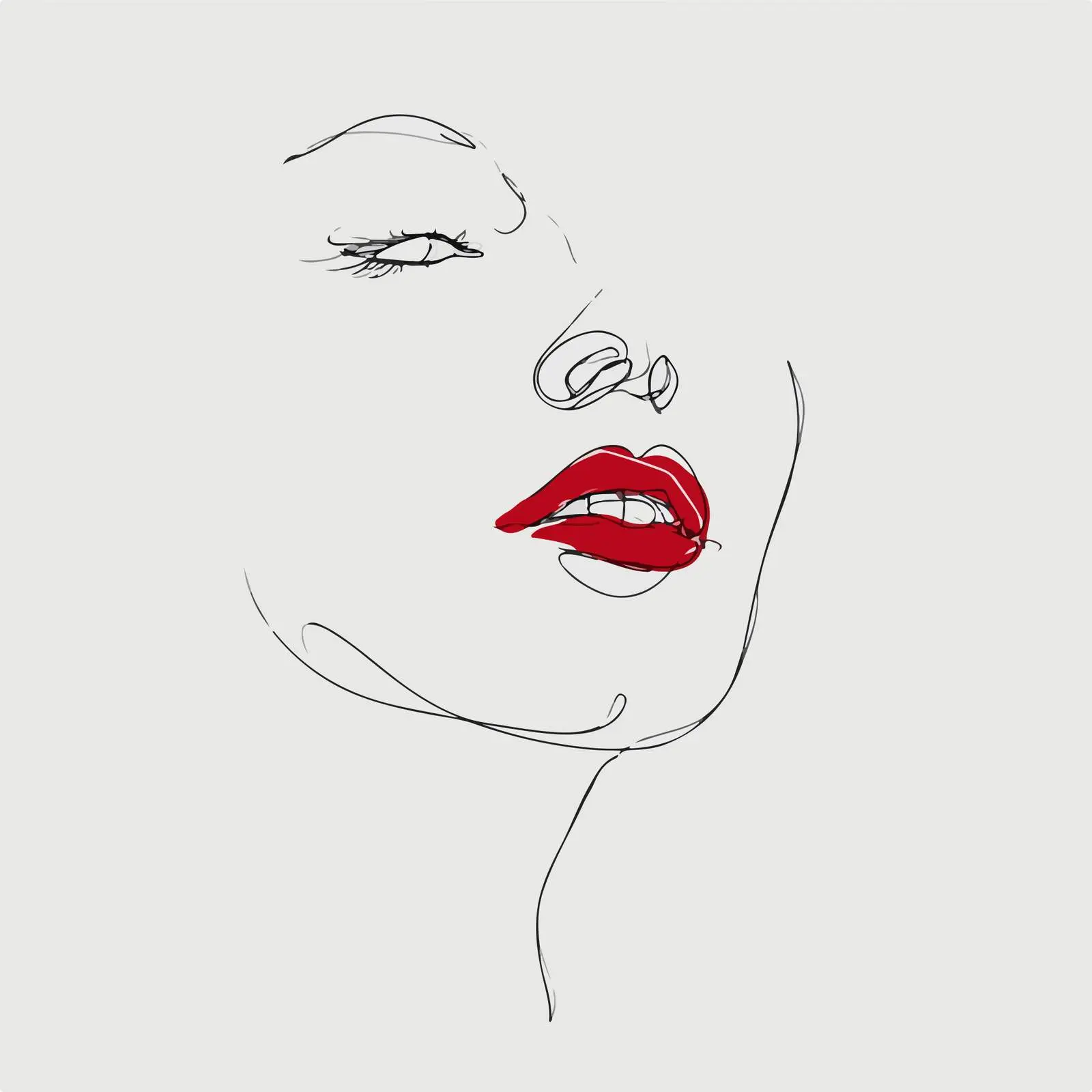 Minimal Face Line Art with Emphasized Lips — free download from Dotvec