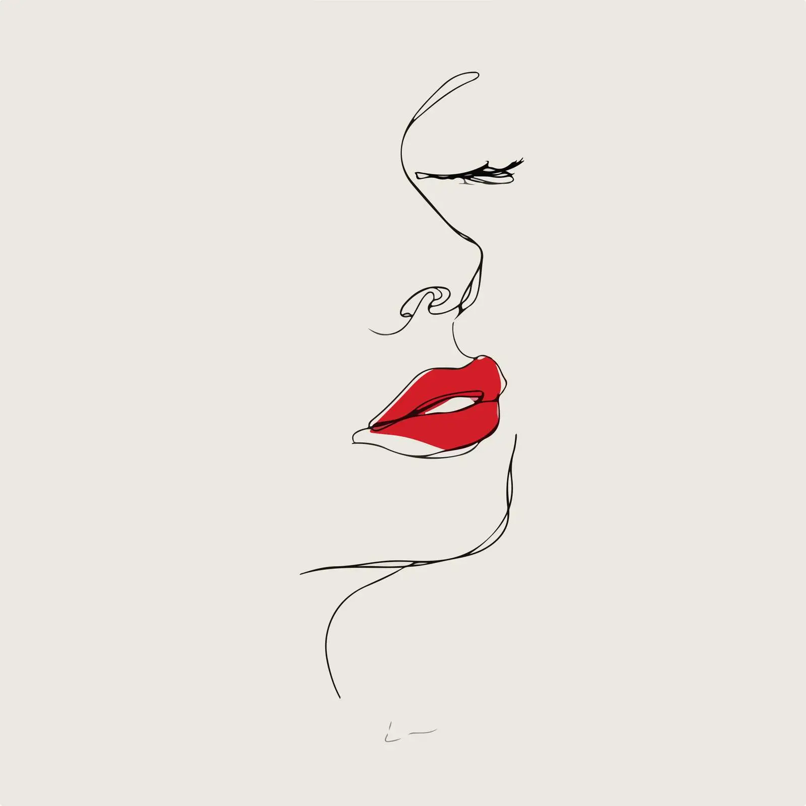 Minimal Face Outline with Emphasized Lips — free download from Dotvec