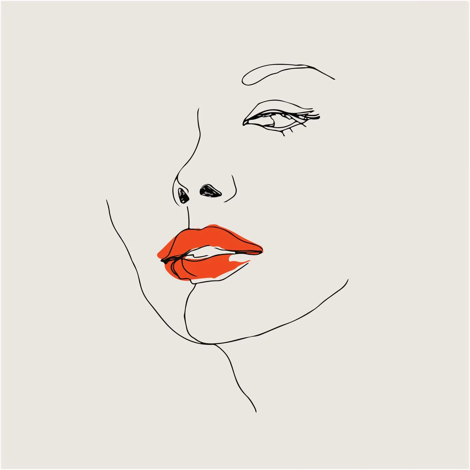 Elegant Face Line Art with Emphasized Lips — free download from Dotvec