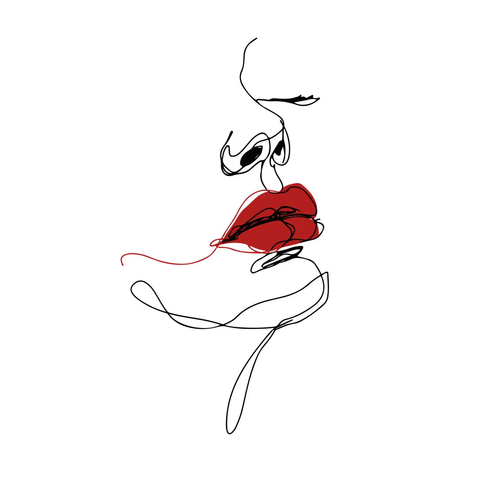 Elegant Face Line Art with Emphasized Lips — free download from Dotvec