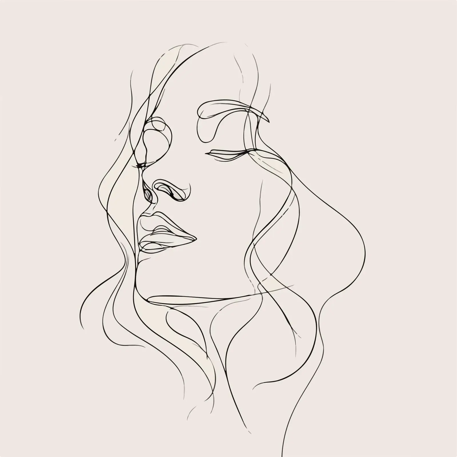 Elegant Face Line Art with Flowing Hair — free download from Dotvec