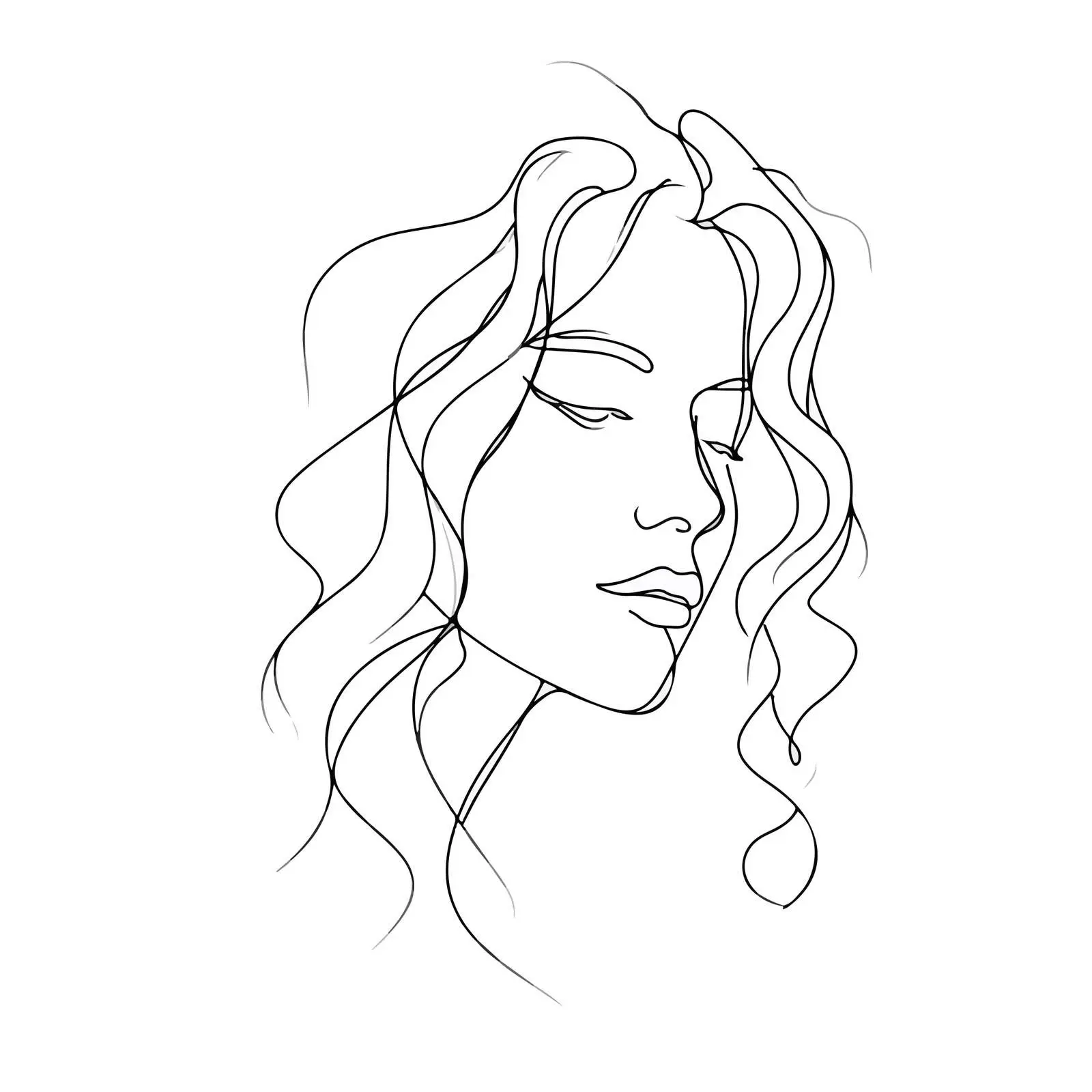 Elegant Face Line Art with Flowing Hair — free download from Dotvec