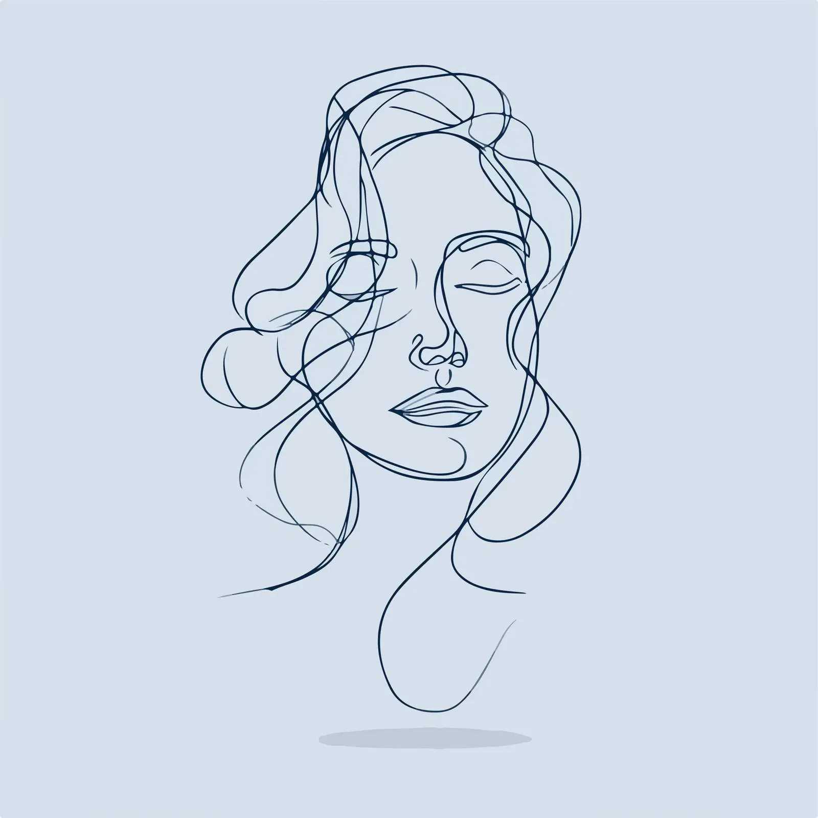 Continuous Line Art of Face with Flowing Hair — free download from Dotvec