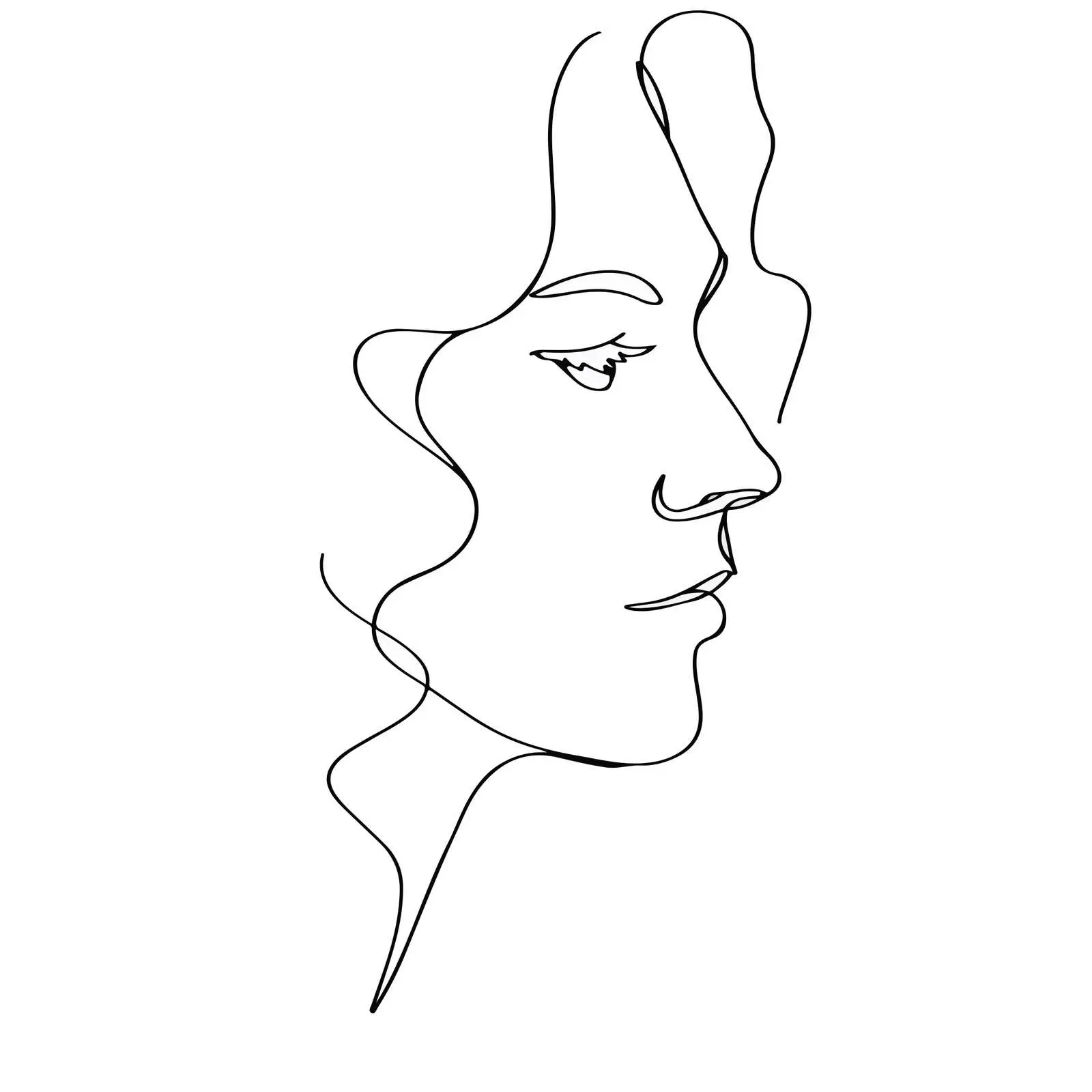 Elegant Face Line Art with Flowing Hair — free download from Dotvec