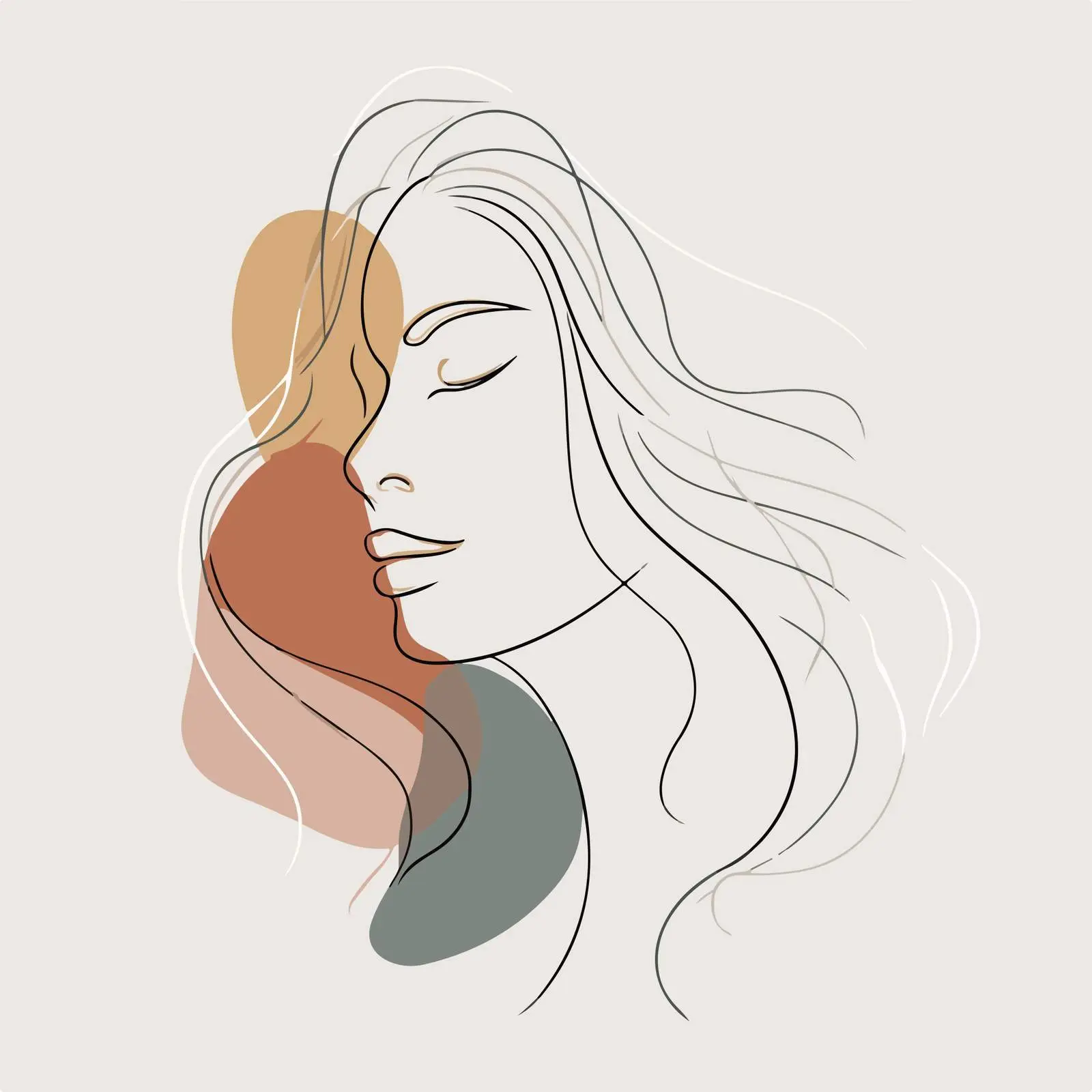 Elegant Face Line Art with Flowing Hair — free download from Dotvec