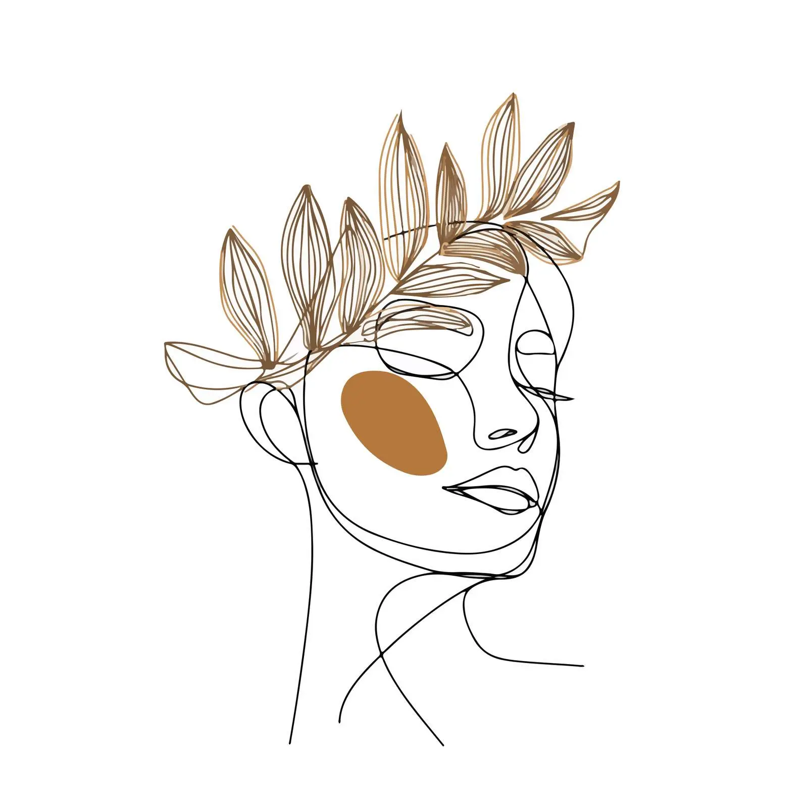 Elegant Face with Leafy Crown Art — free download from Dotvec