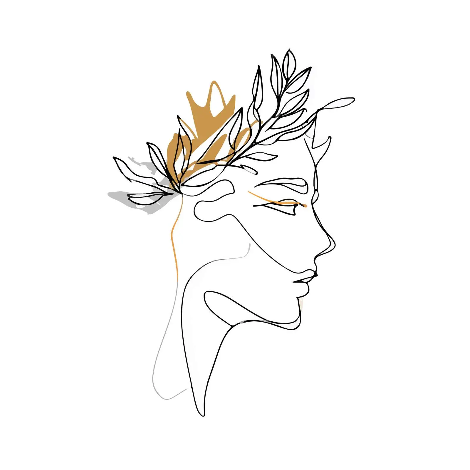 Minimal Face with Leafy Crown Art — free download from Dotvec