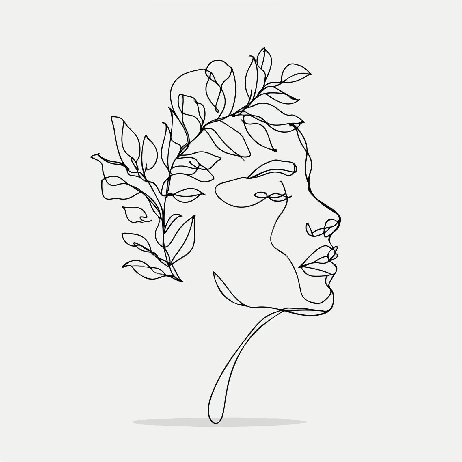 Minimal Face with Leafy Crown Art — free download from Dotvec