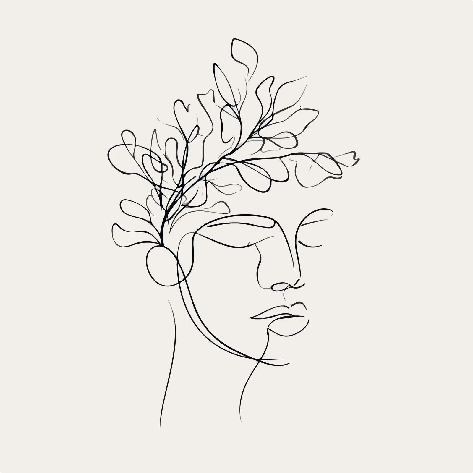 Abstract Face with Leafy Crown Art — free download from Dotvec
