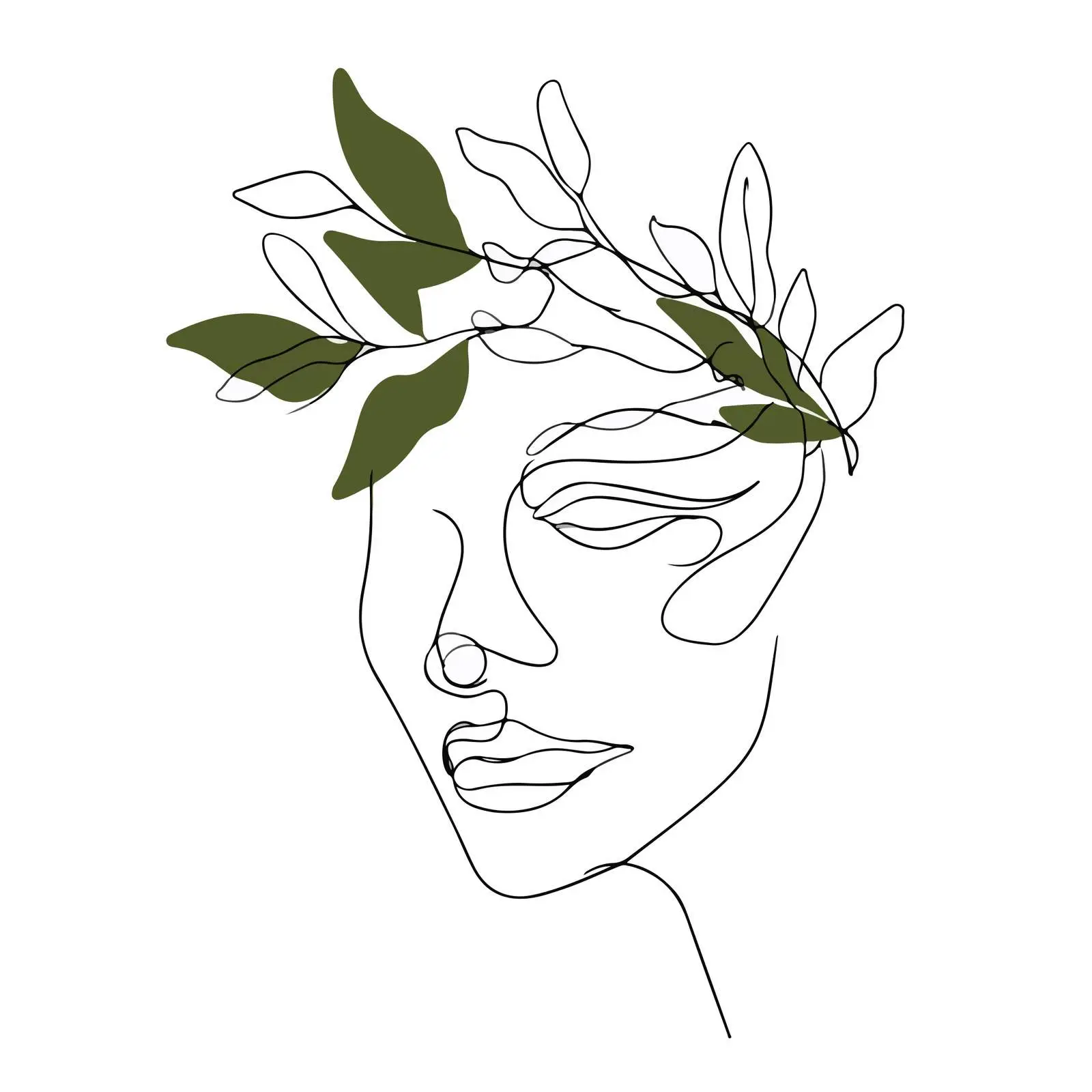 Abstract Face with Leafy Crown Art — free download from Dotvec