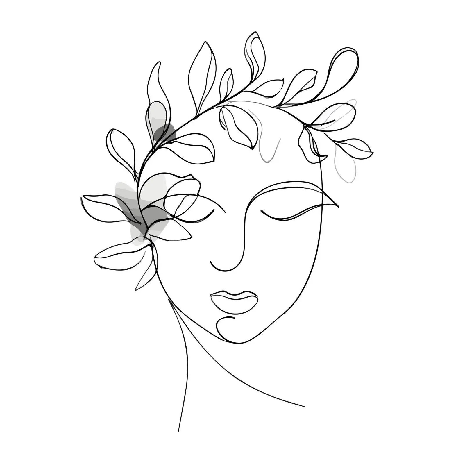 Elegant Face with Leafy Crown Illustration — free download from Dotvec