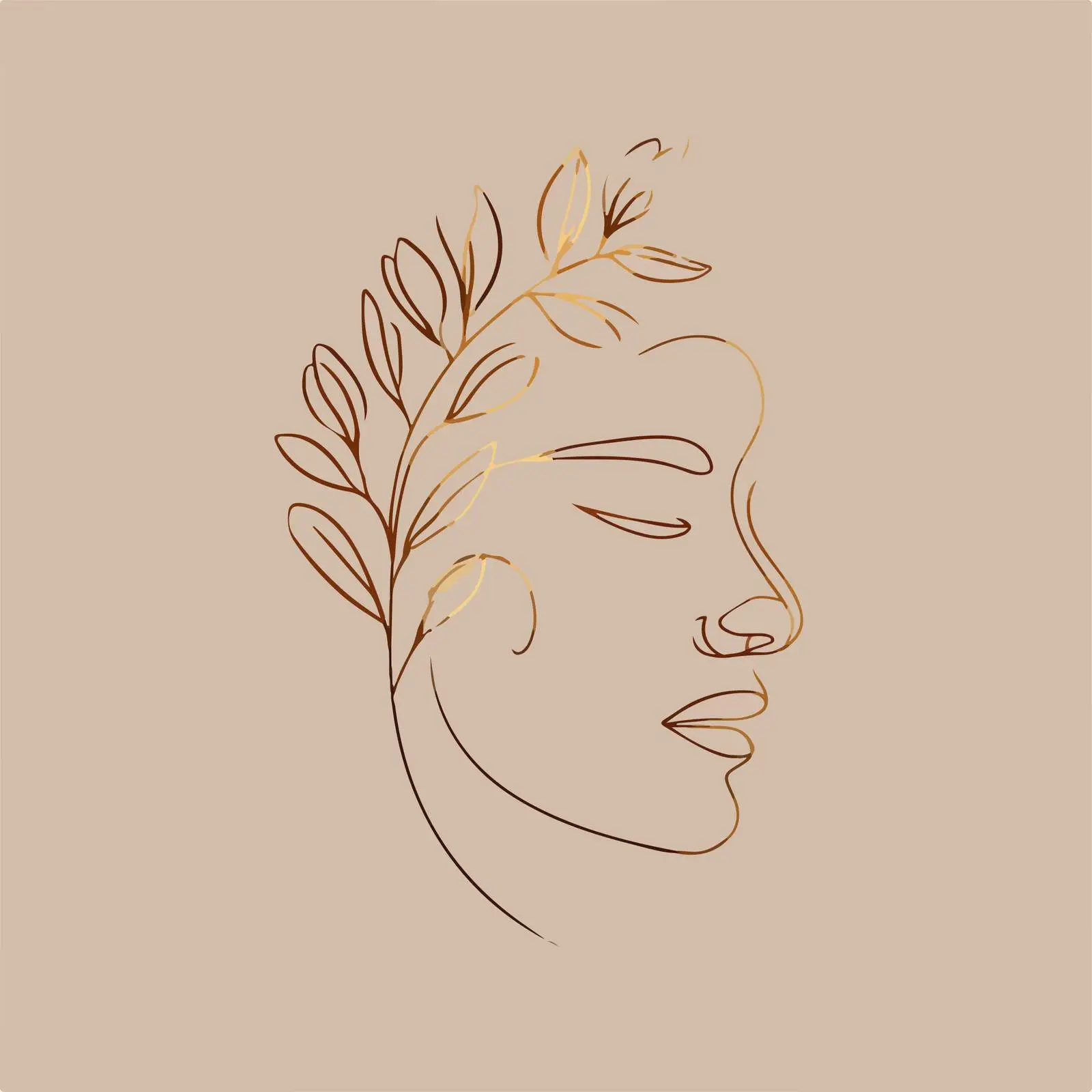 Minimal Face with Leafy Crown Art — free download from Dotvec