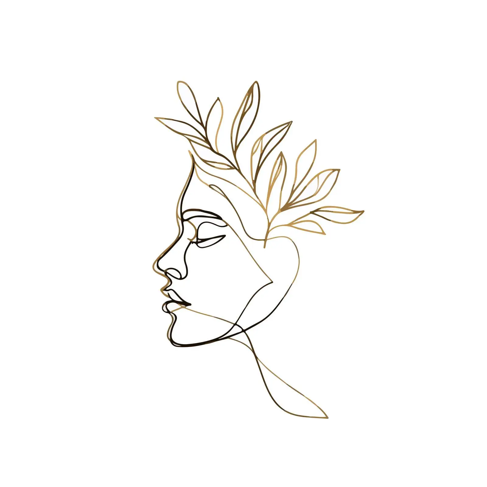 Face with Leafy Crown Line Art — free download from Dotvec