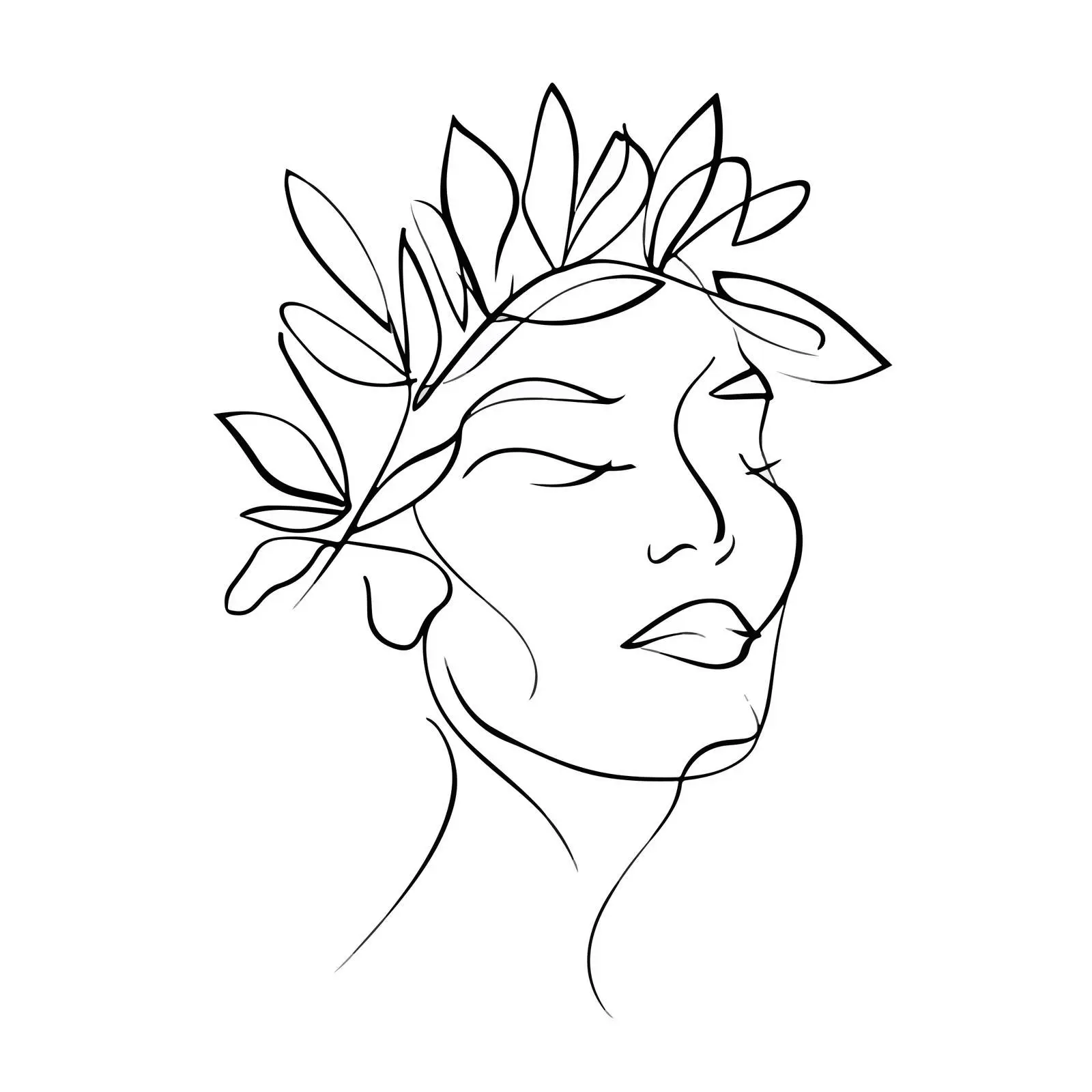 Elegant Face Line Art with Leafy Crown — free download from Dotvec