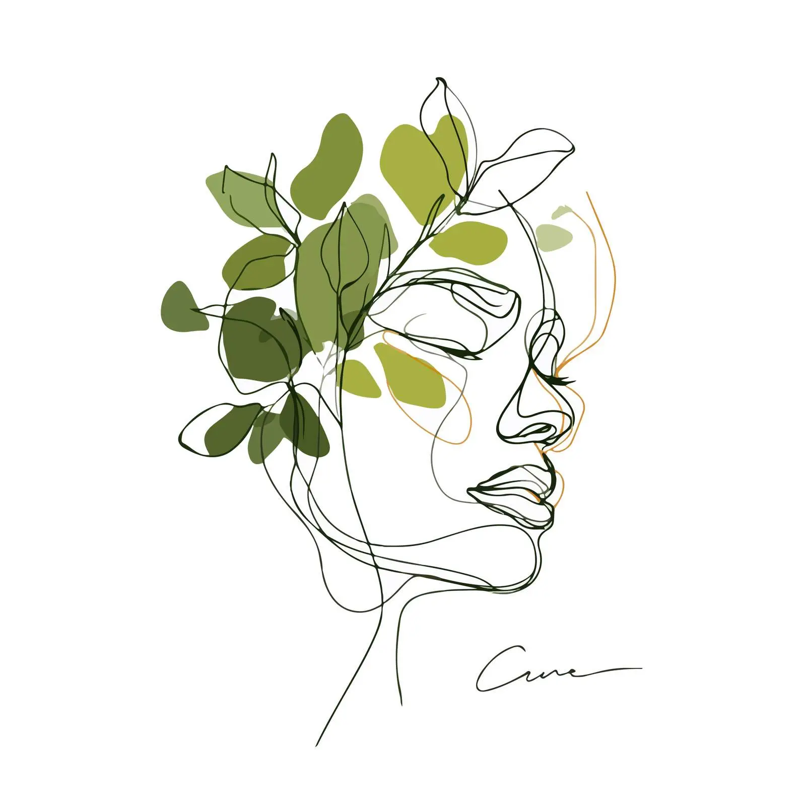 Elegant Face with Leafy Crown Art — free download from Dotvec