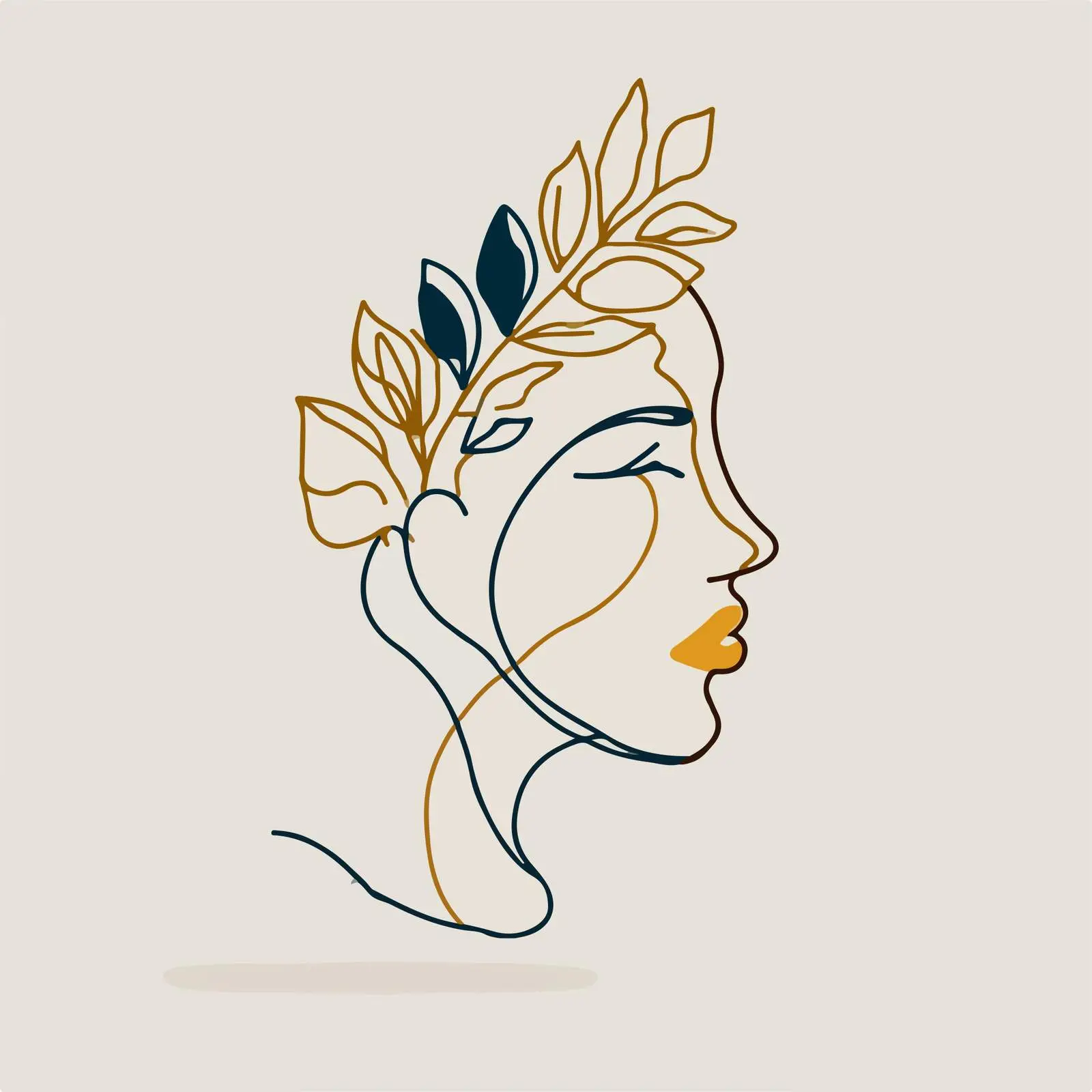 Elegant Face with Leafy Crown Art — free download from Dotvec