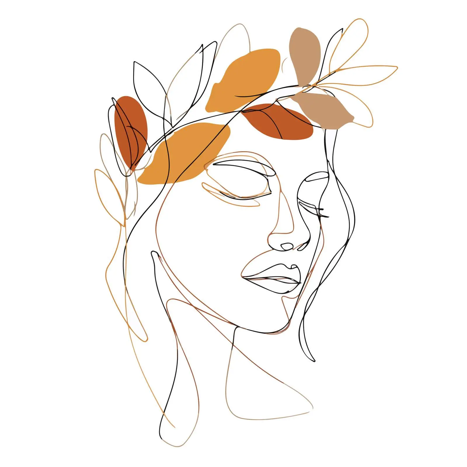 Elegant Face with Leafy Crown Art — free download from Dotvec