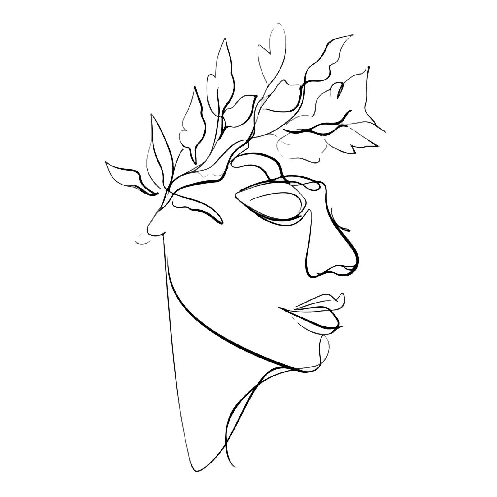 Elegant Face with Leafy Crown Art — free download from Dotvec
