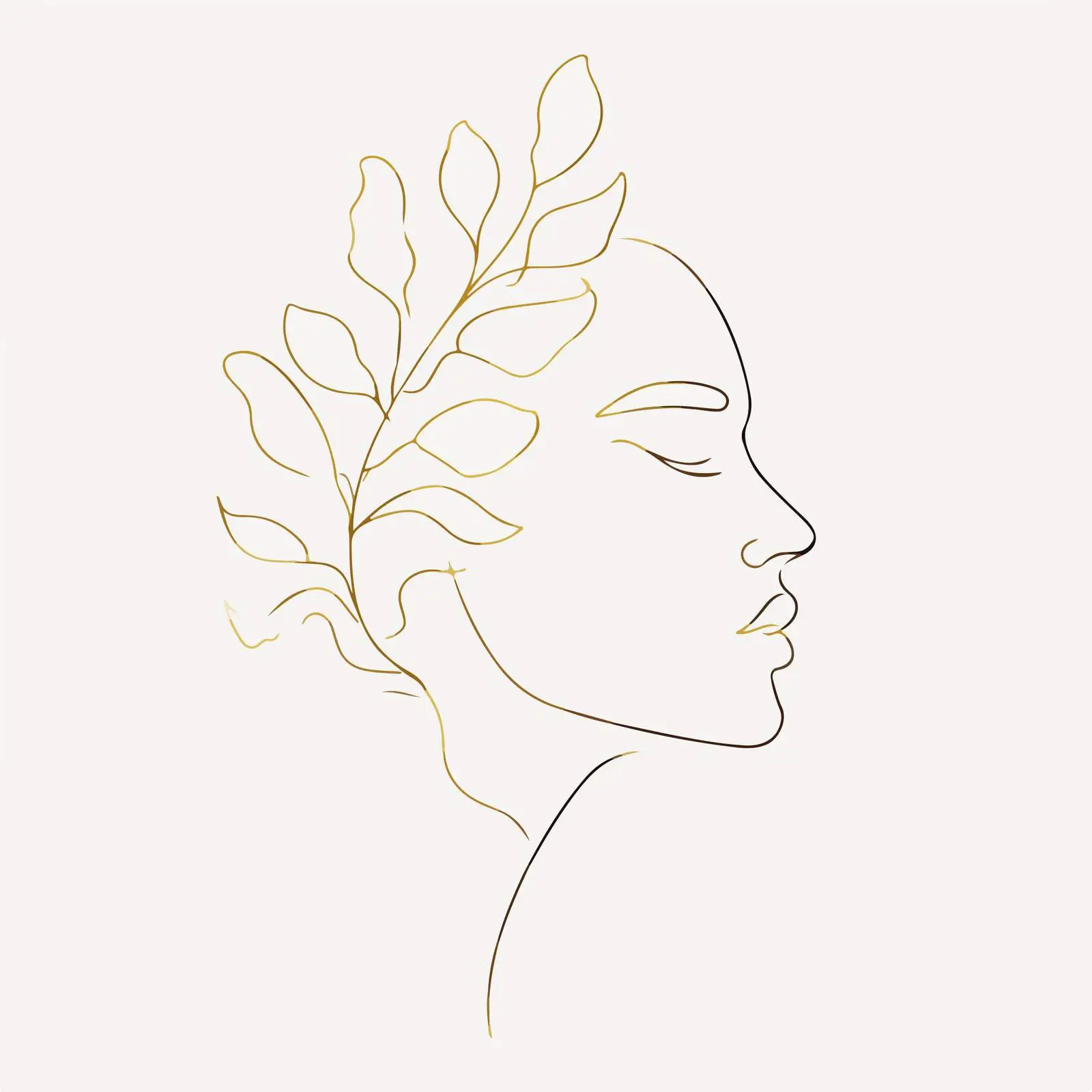 Minimal Face with Leafy Crown Art — free download from Dotvec
