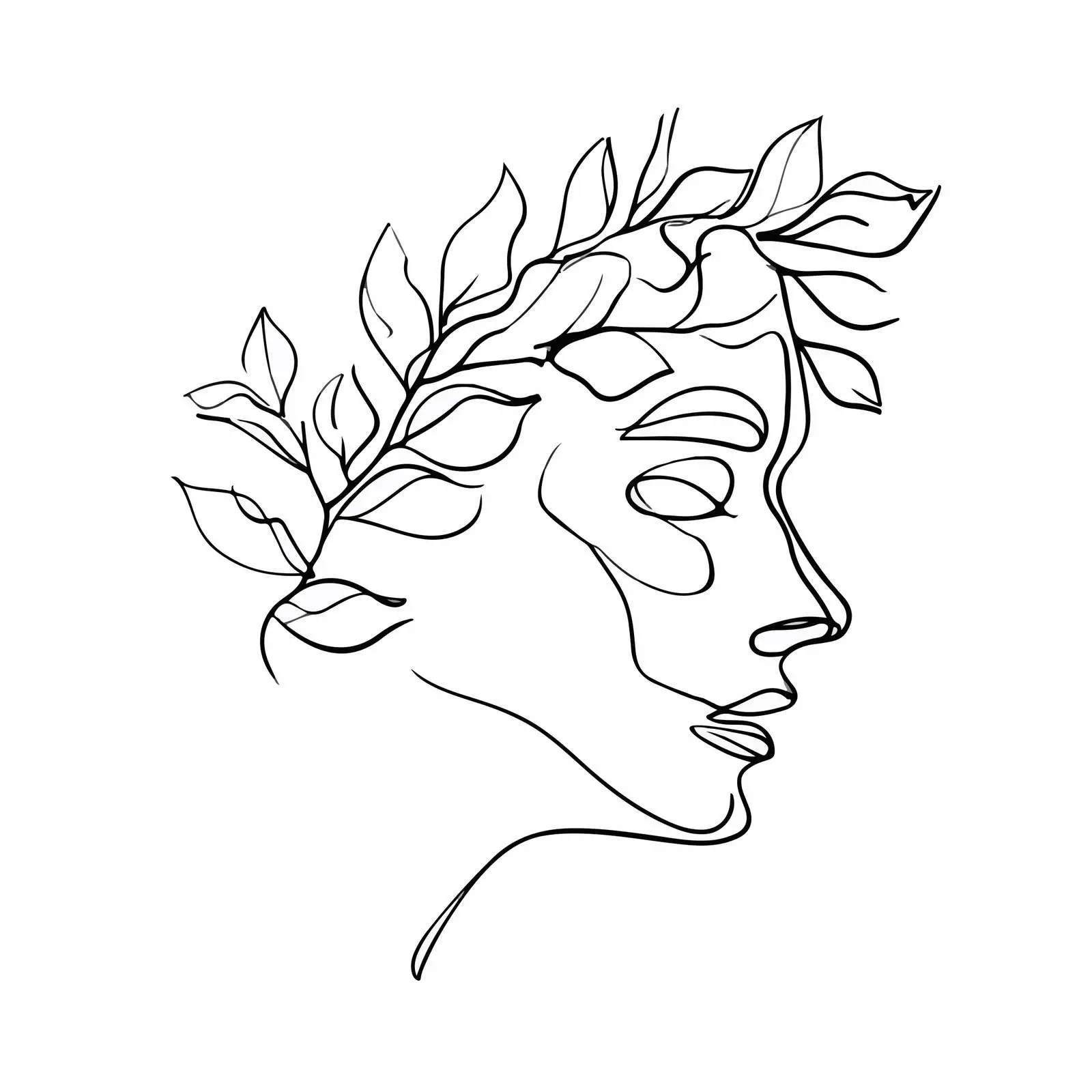 Elegant Face with Leafy Crown Art — free download from Dotvec
