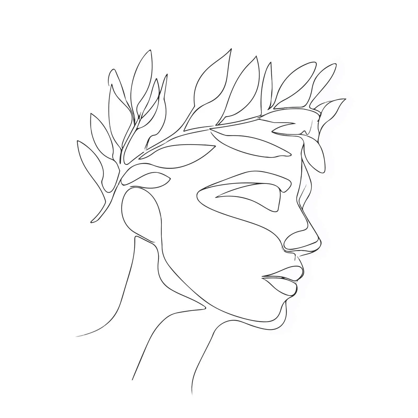 Minimal Face with Leafy Crown Art — free download from Dotvec