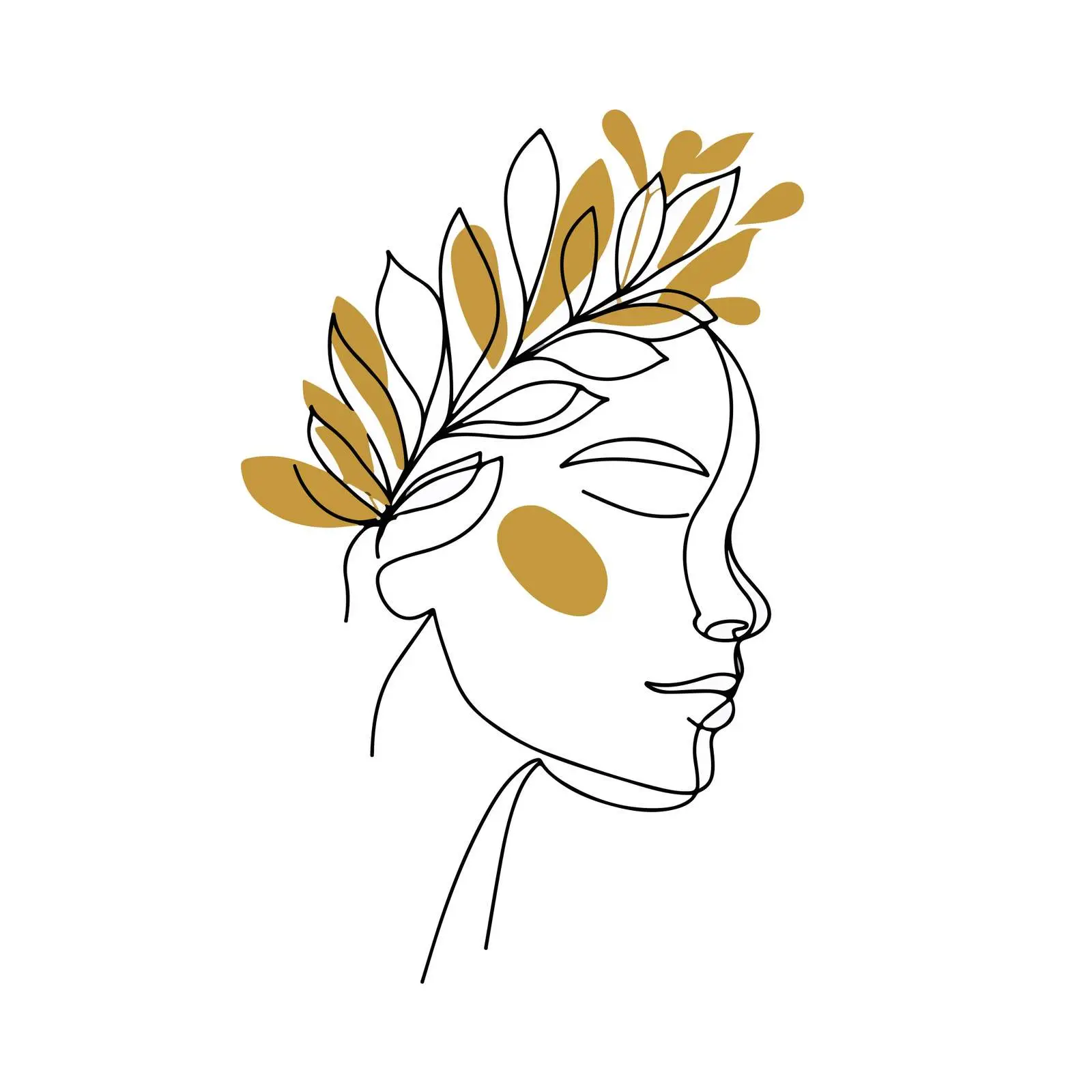 Minimal Face with Leafy Crown Art — free download from Dotvec