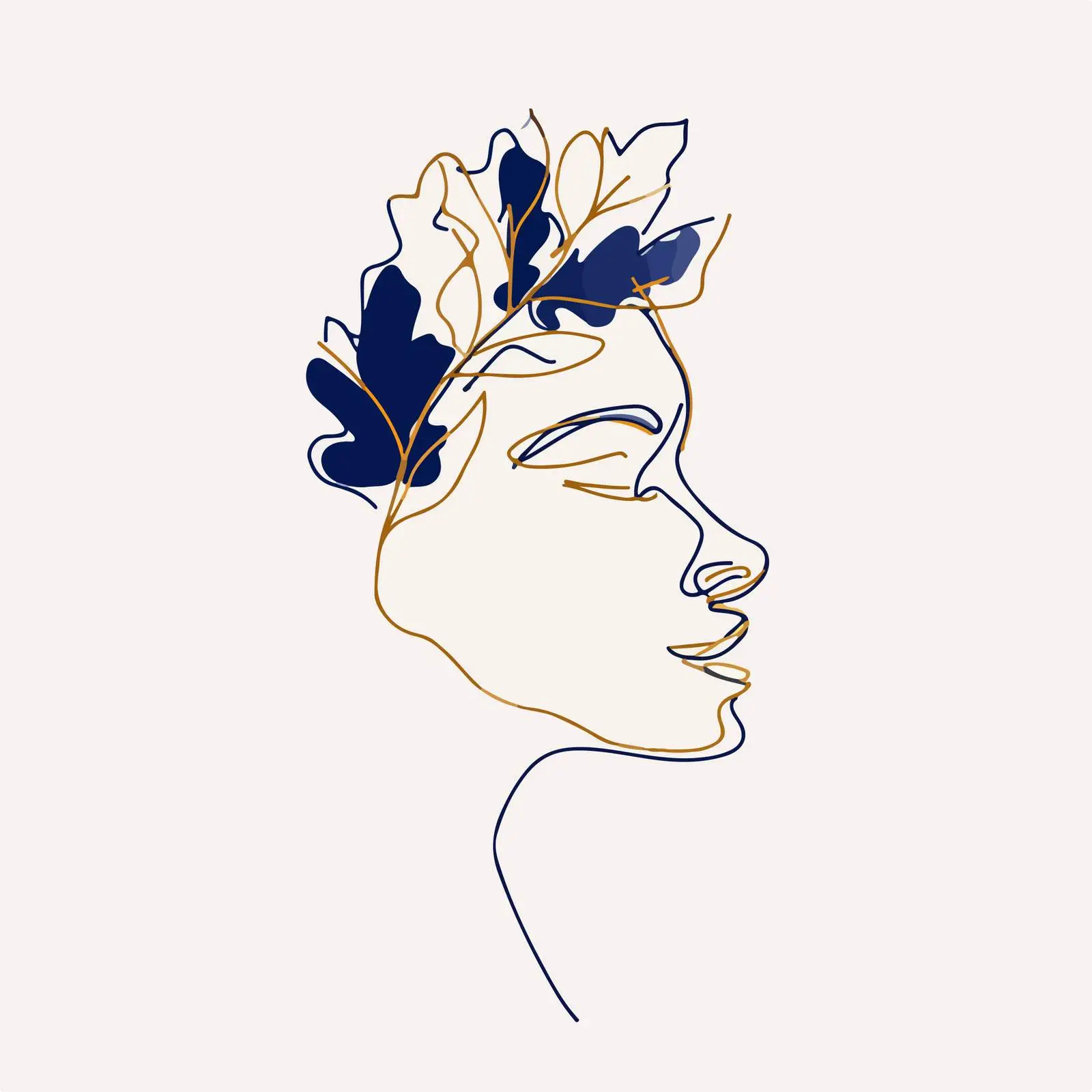 Minimal Face with Leafy Crown Art — free download from Dotvec