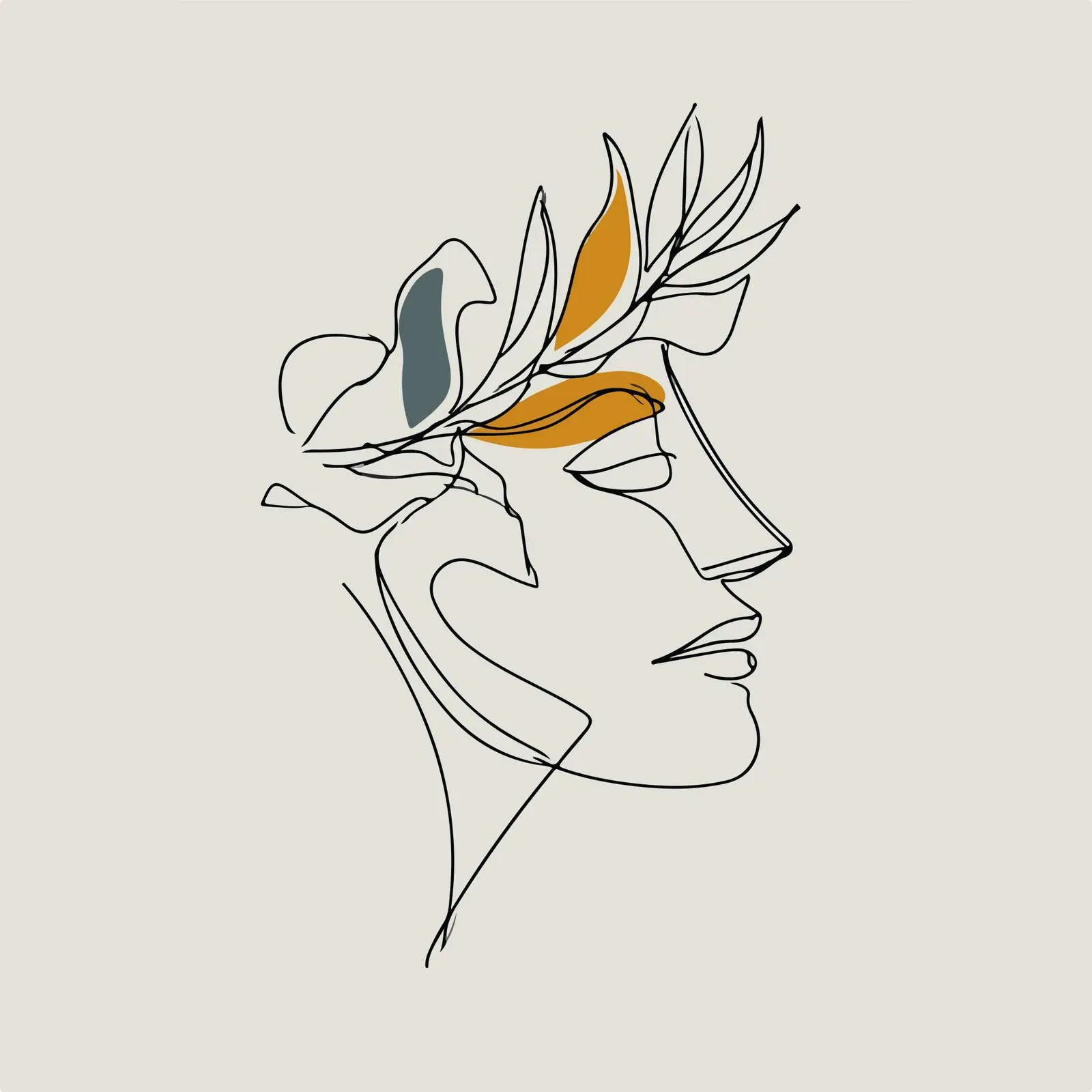 Elegant Face with Leafy Crown Artwork — free download from Dotvec