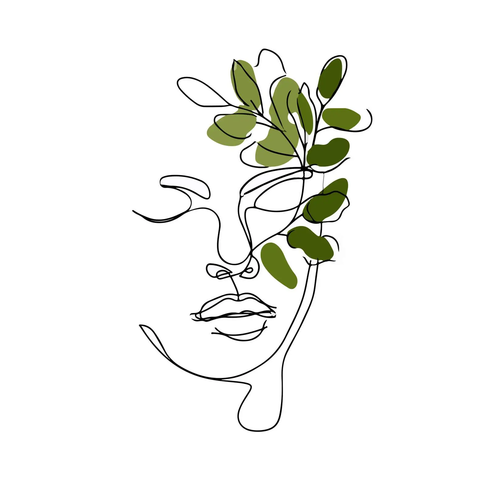 Minimal Face with Leafy Crown Art — free download from Dotvec