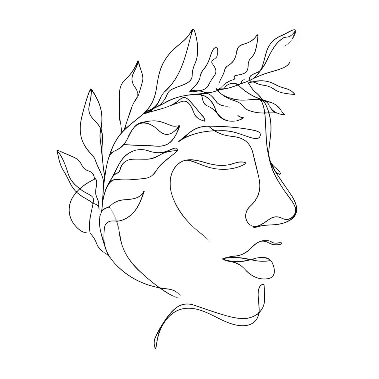 Elegant Face with Leafy Crown Art — free download from Dotvec