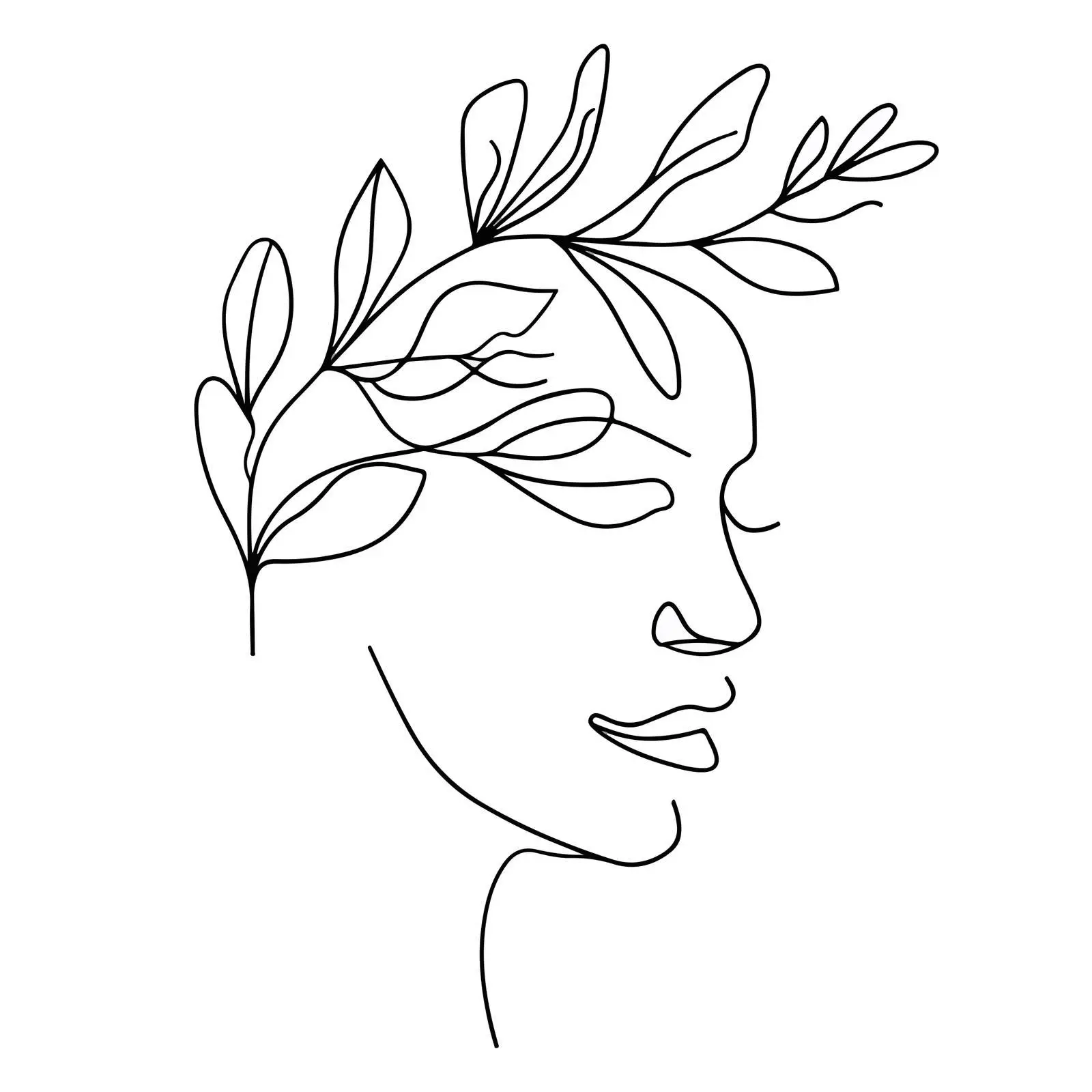 Elegant Face with Leafy Crown Art — free download from Dotvec