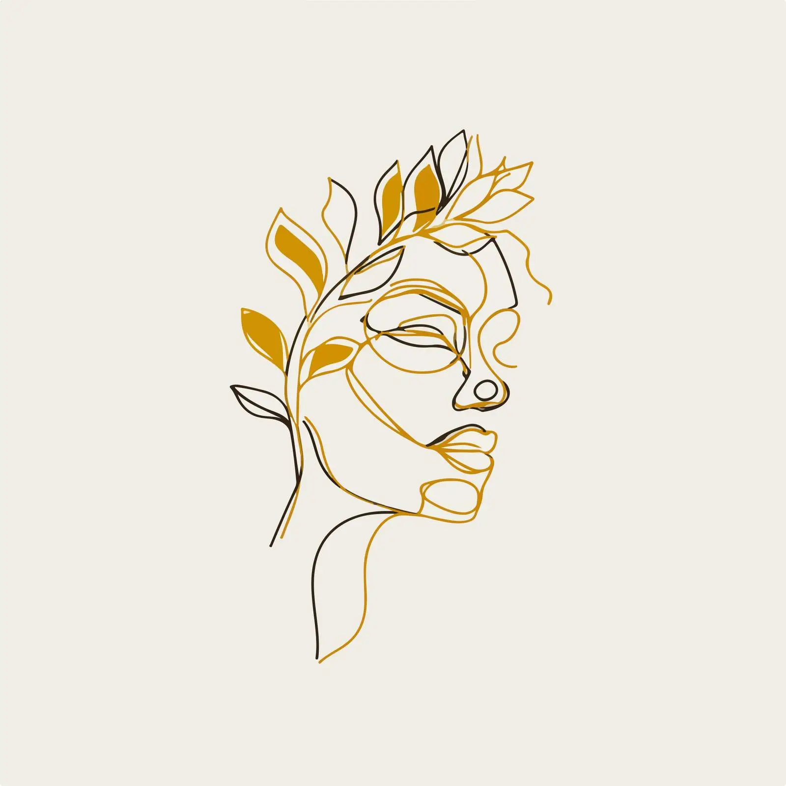 Elegant Face with Leafy Crown Illustration — free download from Dotvec
