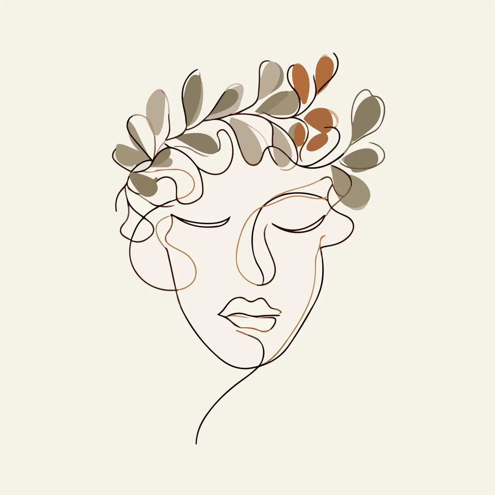 Elegant Face with Leafy Crown Art — free download from Dotvec